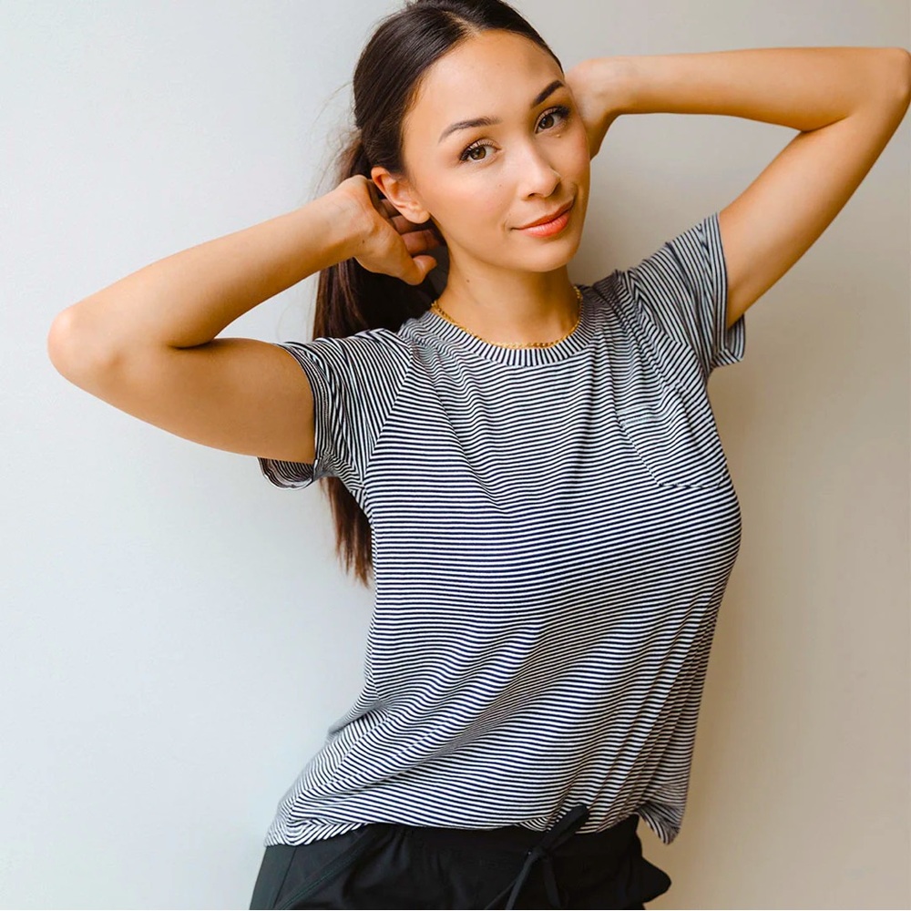 Albion Fit Basic Tee - navy stripe with a pocket!